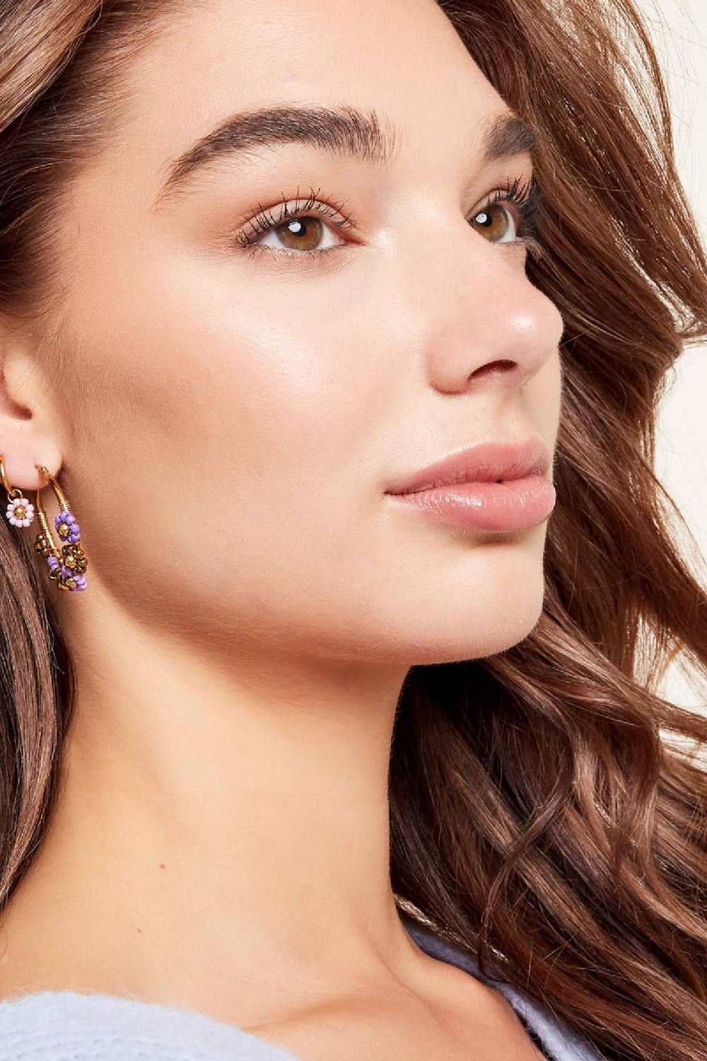 Ohrringe bunte Blumen Beige & Goldfarbe Edelstahl h5Bild2